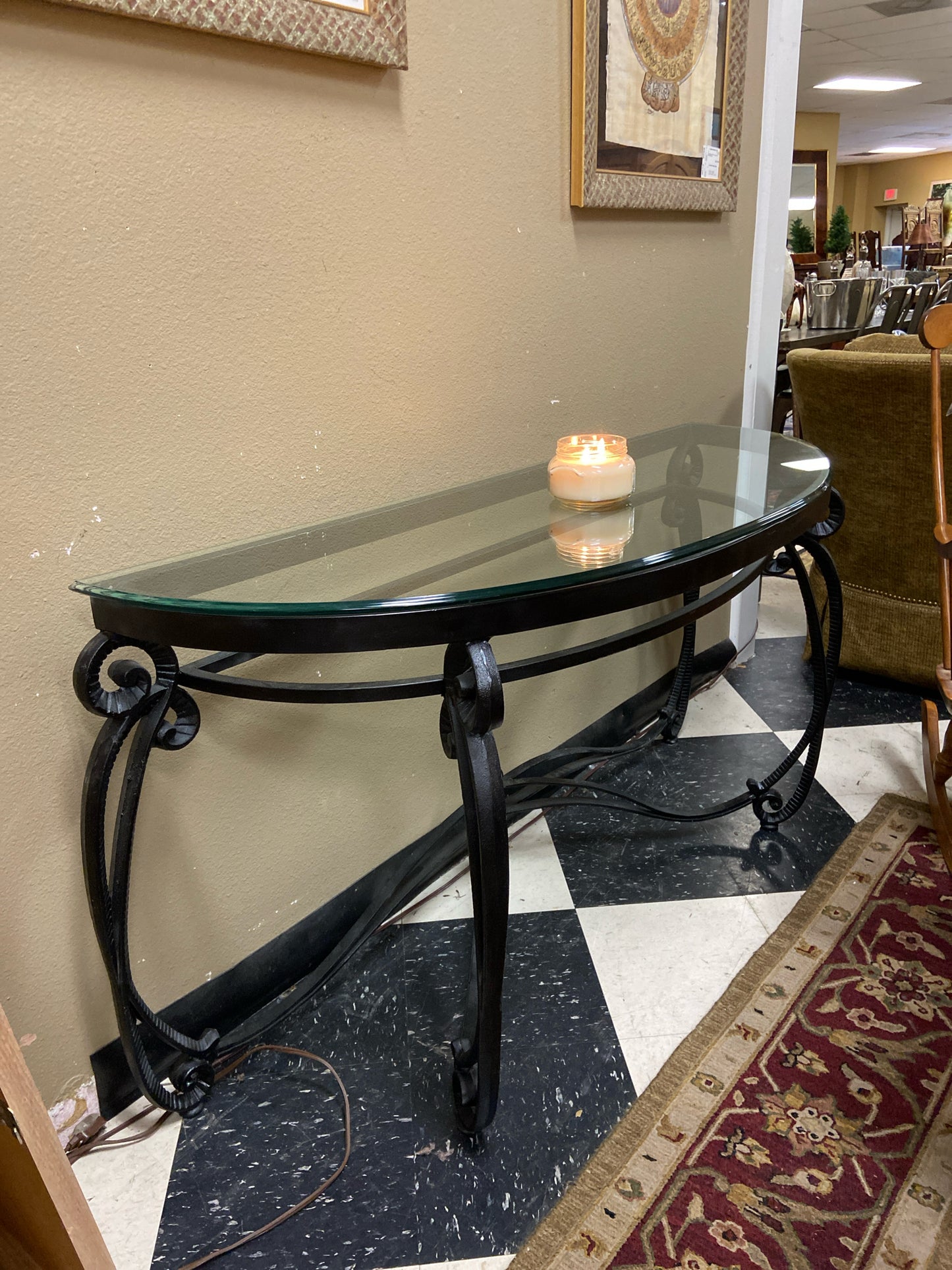 Iron Base Glass Top Demi Luna Table