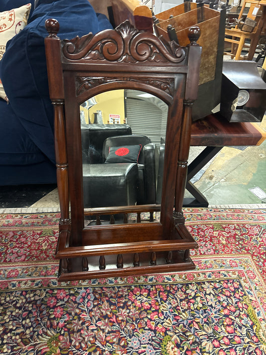 Bathroom Beveled Mirror w/ Wood Frame & Shelf