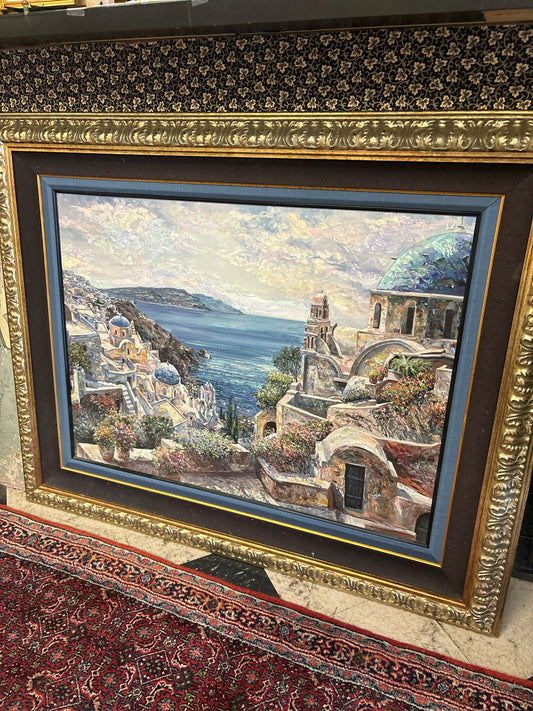 Signed Original Oil "Mykonos" in Ornate Frame- 53 1/4"x43 1/2" (orig $4k)