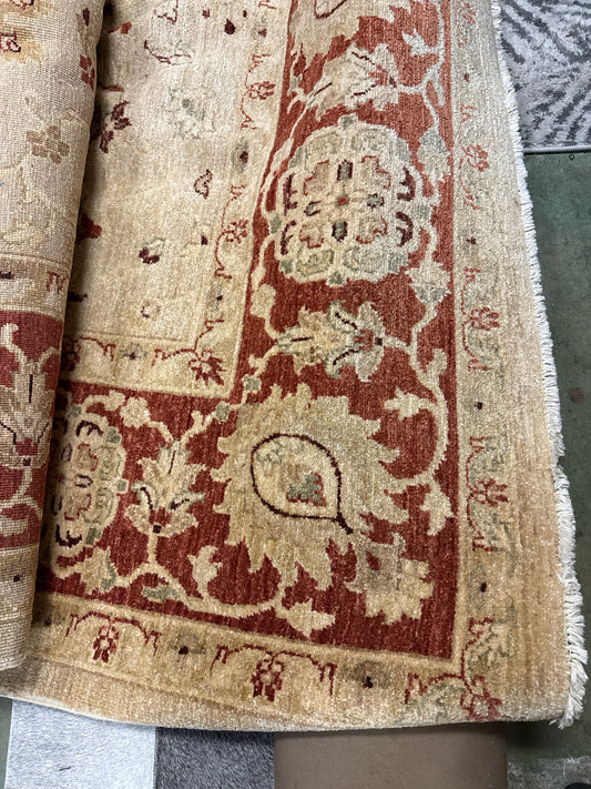 Handknotted Wool Rug w/ Fringe- Ivory and Rust ( 8x12)