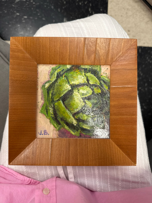 Signed Orig.Oil "Artichoke" in Light Wood Frame by J.Broussard(5x5)