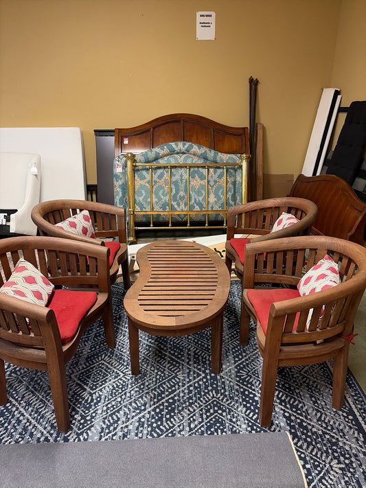 Monet Teak Chairs w/4 Cushions & Pillows(Set of 4) w/Bean-Shaped Coffee Table