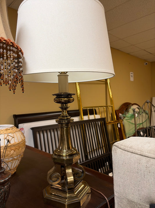 Stiffel- Solid Brass Lamp w/White Linen Shade