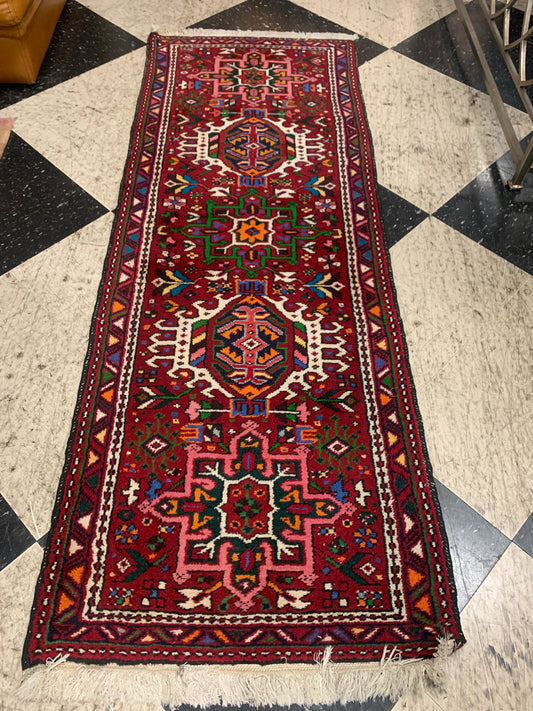 100% Wool Handknotted Persian Runner (2.3 x 6.6) Red/Pink/Grn/White