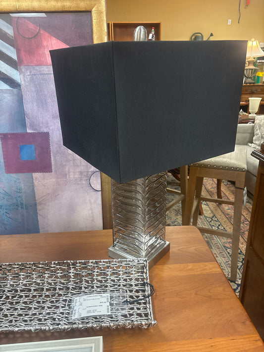 Gray Glass Lamp w/ Black Square Shade