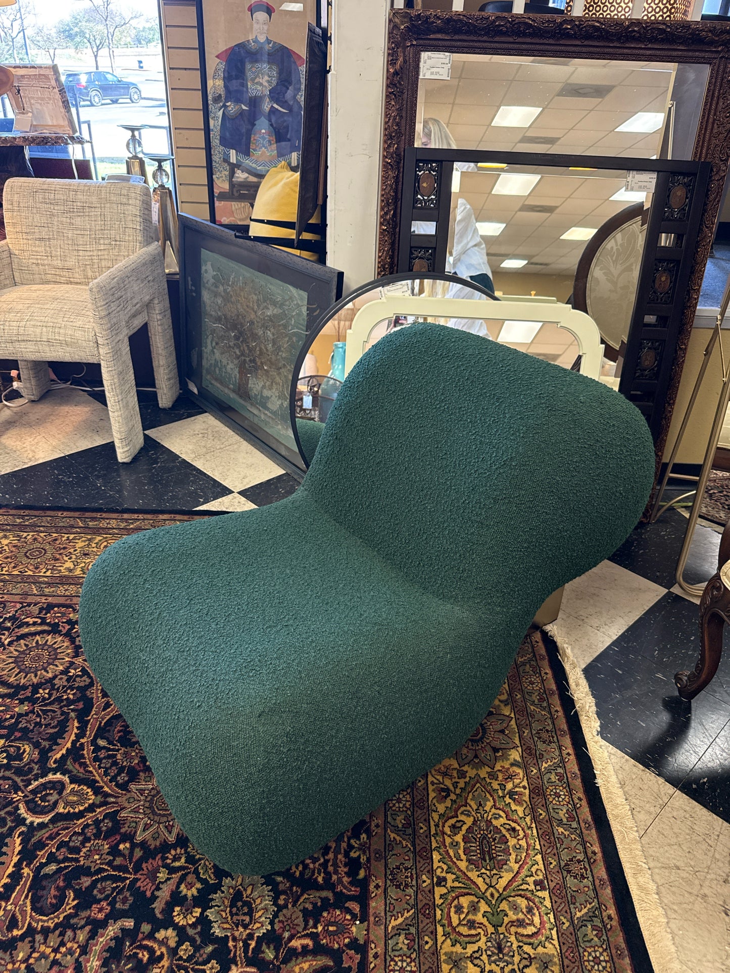 Forest Green Side Chair w/"Boucle" Fabric w/Solid Square Gold Base