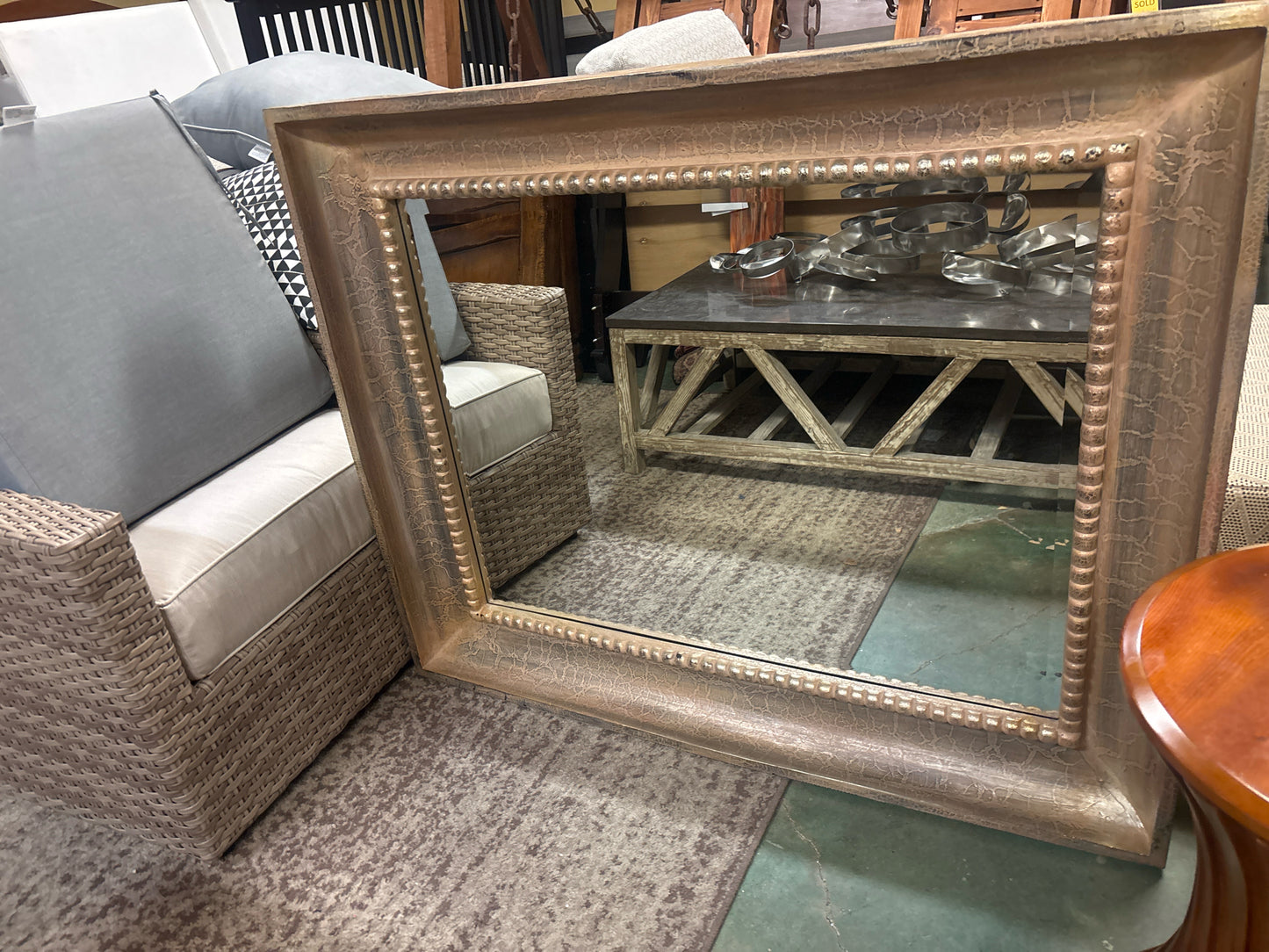 La Barge Beveled Mirror in Beige Crackle Frame (50.5x41)