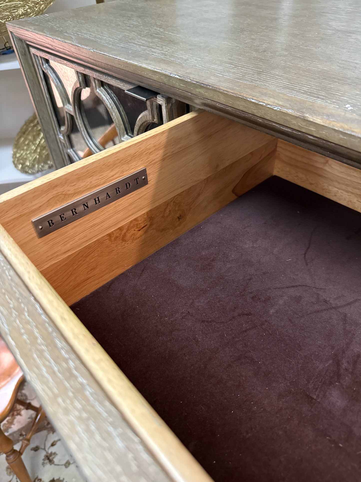 Bernhardt-Mirrored 6-Drawer Chest/Dresser w/Velvet-lined Drawers