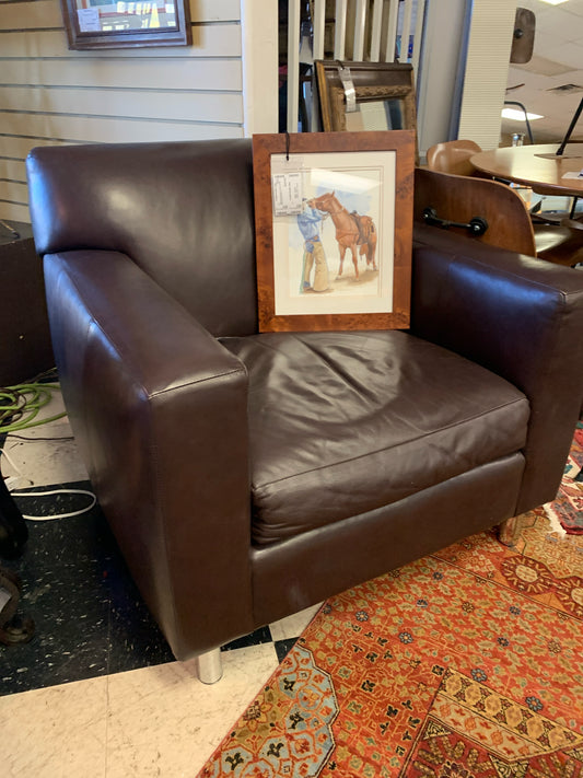 Brown Modern Leather Club Chair w/ Chrome Legs (Room & Board)