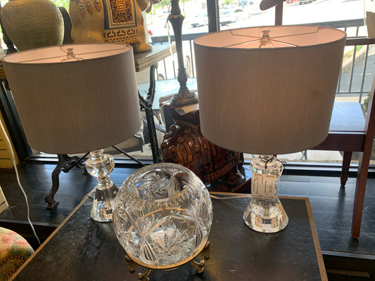 PAIR of Crystal Lamps w/Gray Shades