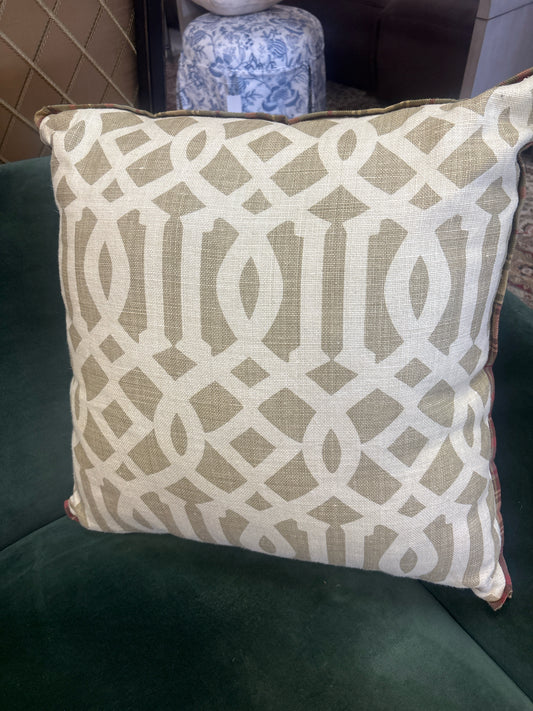 Schumacher Imperial Trellis Pillow w/ Geometric Front & Plaid Back (24"x24")