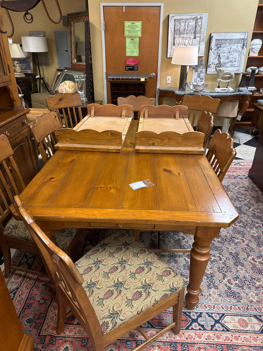 SET Ethan Allen Pine Dining Table w/6 Side Chairs & 2 Arm Chairs w/2 Leafs