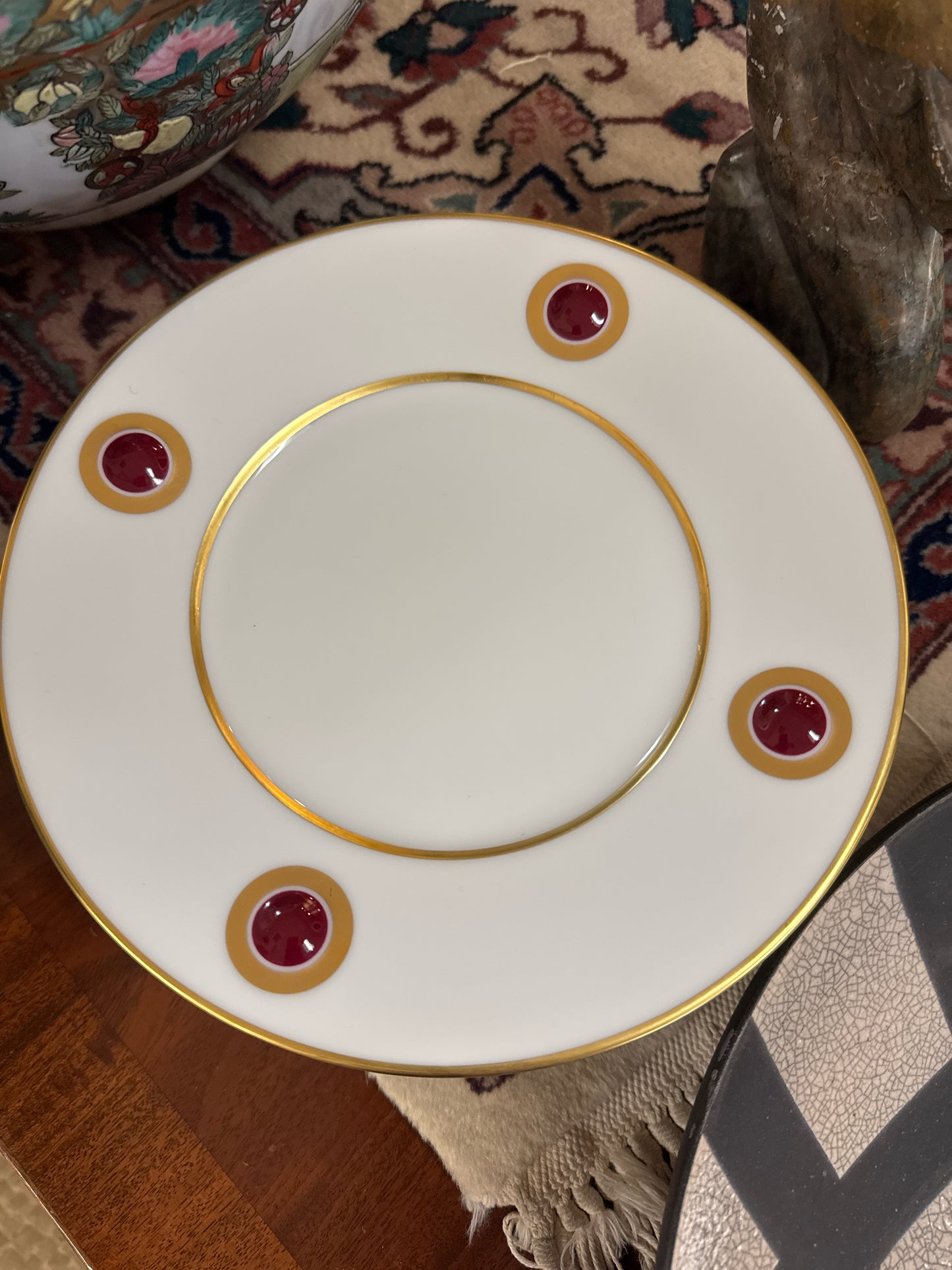 Set of 8 French Bernardaud Limoges Ithaque Plates Gold w/Red Dots ...