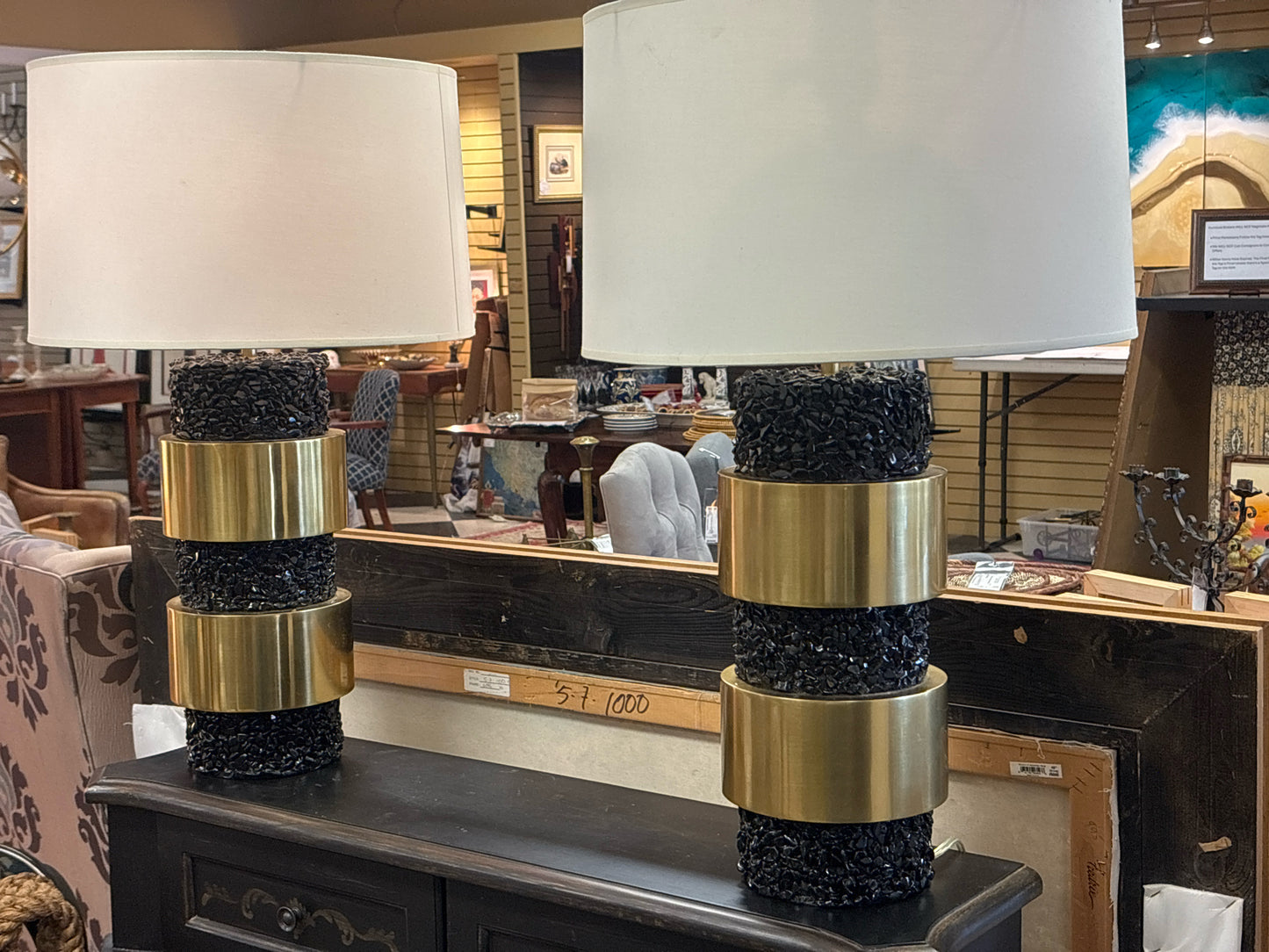 PAIR of Robert Abbey Betty 29" Table Lamps w/ Fondine Fabric Round Shades