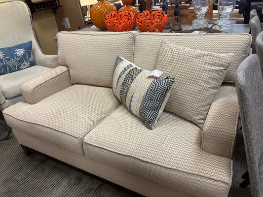 Ethan Allen Beige 2 Seat Loveseat w/ Subtle Chevron Upholstery