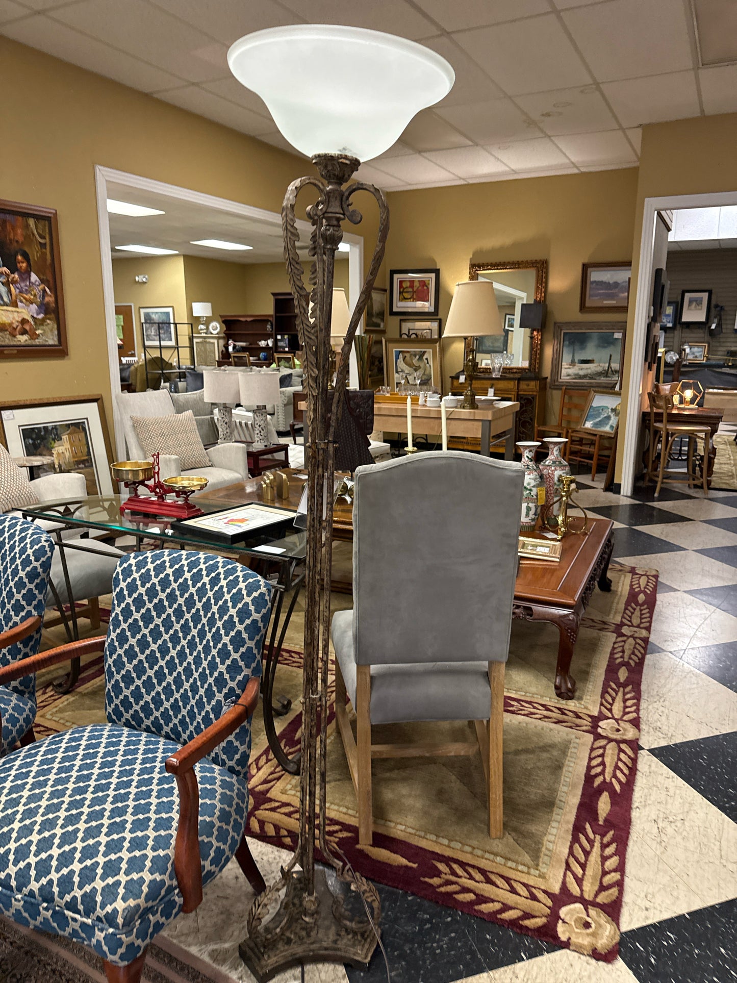 Torchiere Floor Lamp- Iron Bronze Scrolling