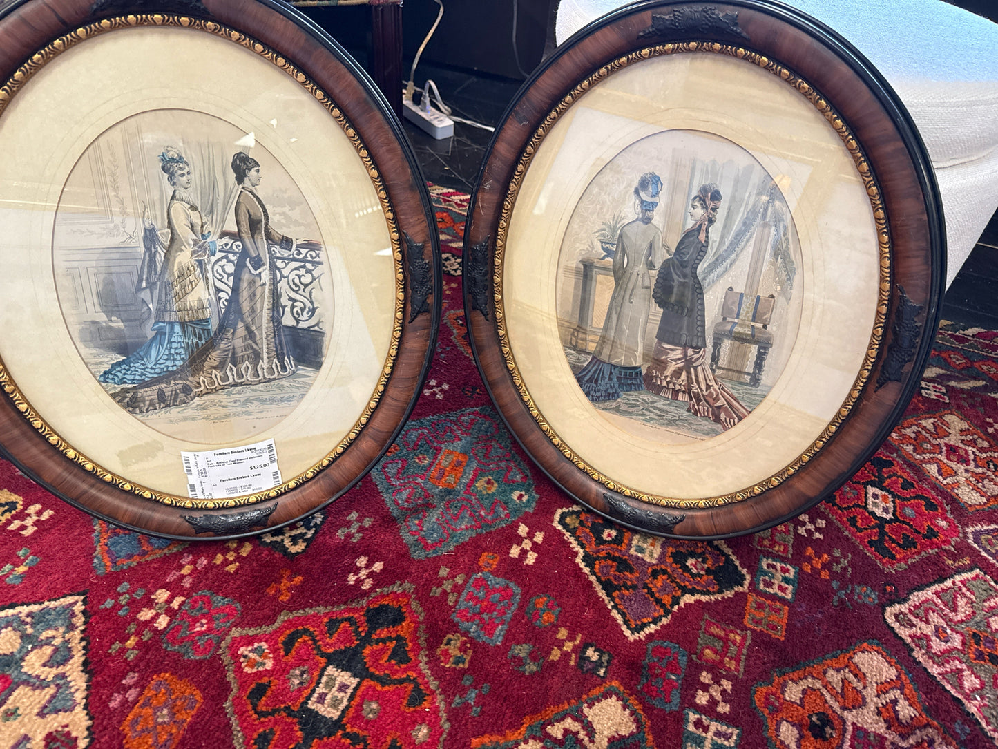 Pair - Antique Oval Framed Victorian Portraits of Two Women