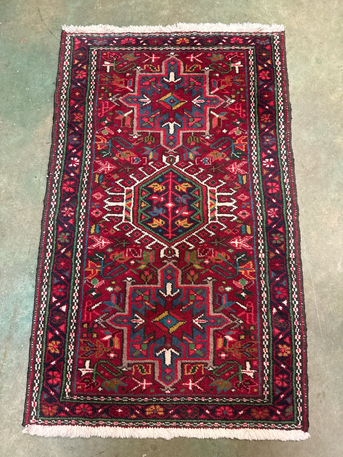 (2'2"x 3'6") 100% Wool Persian Small Hand Knotted Rug Red/Green/Black