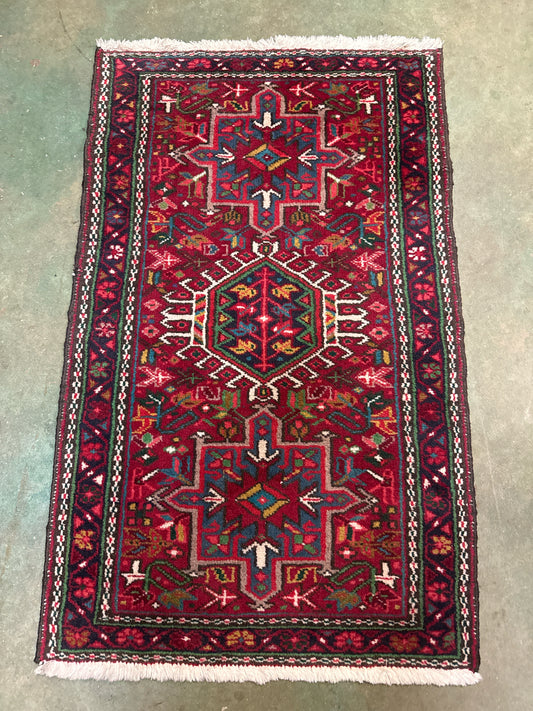 (2'2"x 3'6") 100% Wool Persian Small Hand Knotted Rug Red/Green/Black