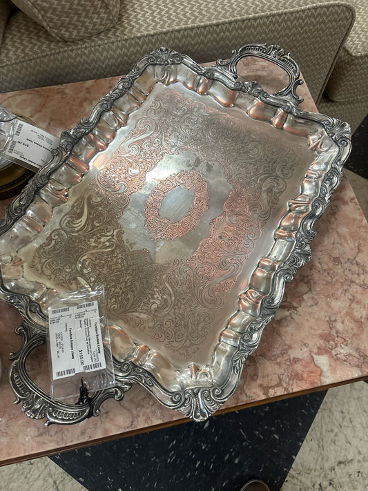 Vintage Sheffield Silverplate on Copper Butler's Footed Tray w/ Handles