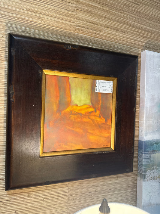 Signed & Dated Print Orange/Green in Dark Wood Wide Frame  (22"x22")