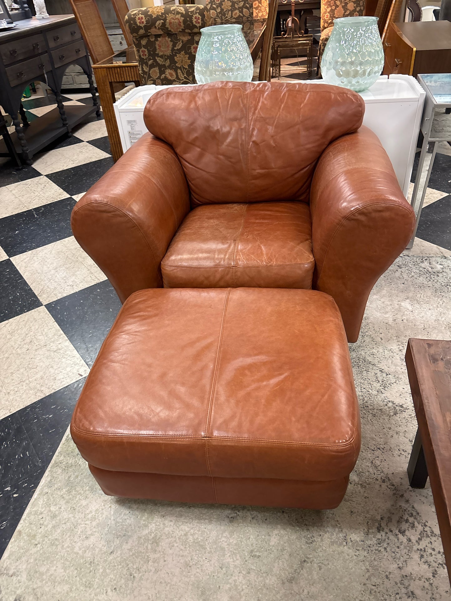 Burnt Orange Palliser NC Leather Chair & Ottoman