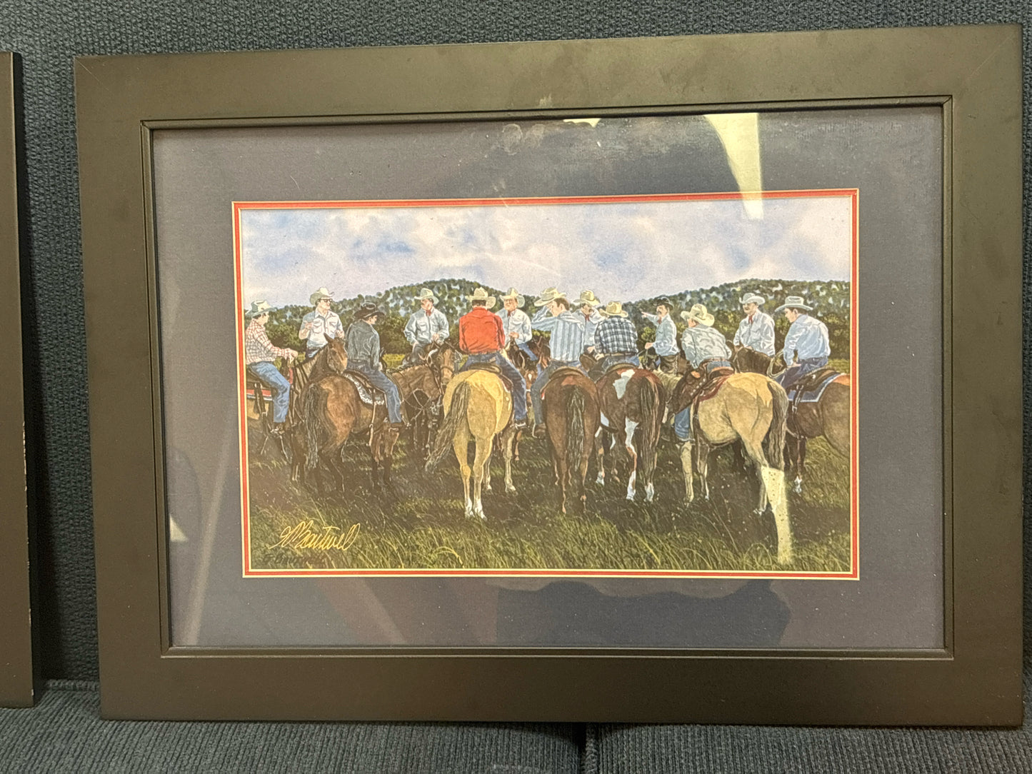 Signed - Print "Cowboys" G Boutwell in Black Frame 22x16