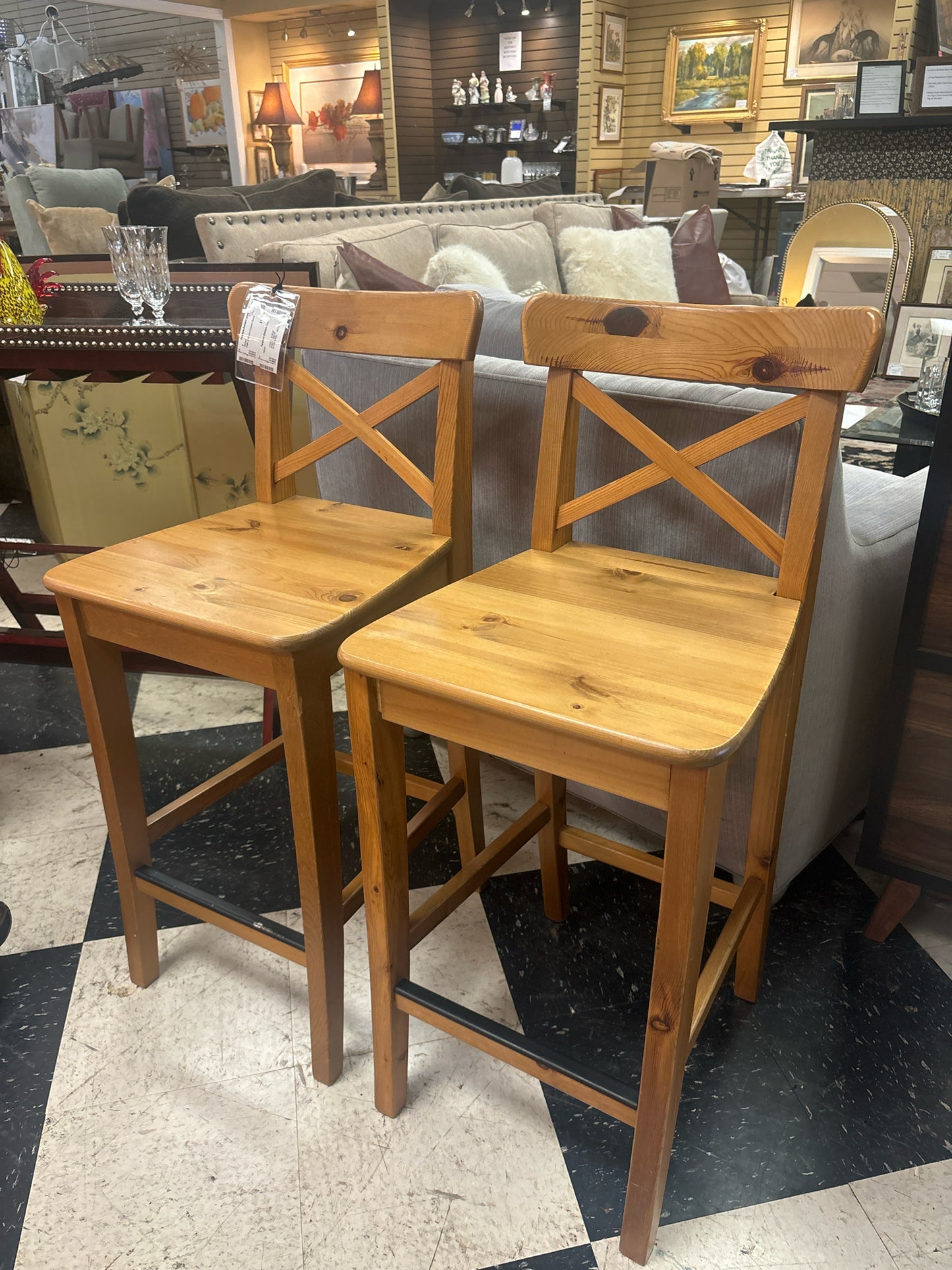 PAIR of Wooden Counter Stools