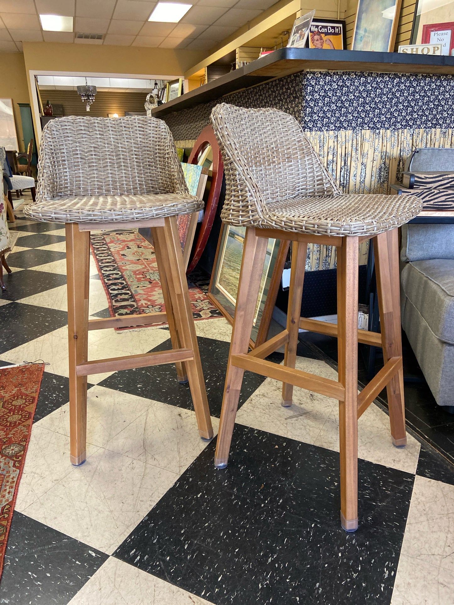 Wicker Bar Height Stools (Pair )