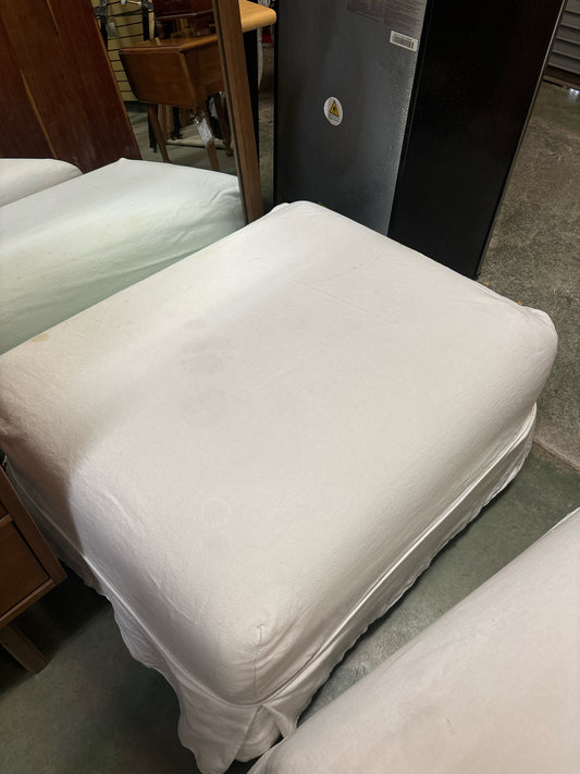 RH Slip Cover White Ottoman