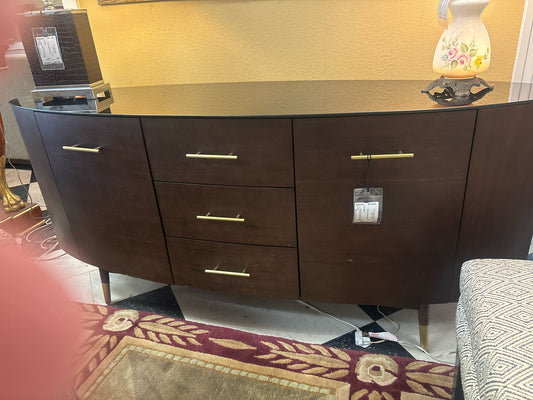 Surpan Osmond MCM Console - Acadia Wood Smoked Mango Finish Black Glass Top