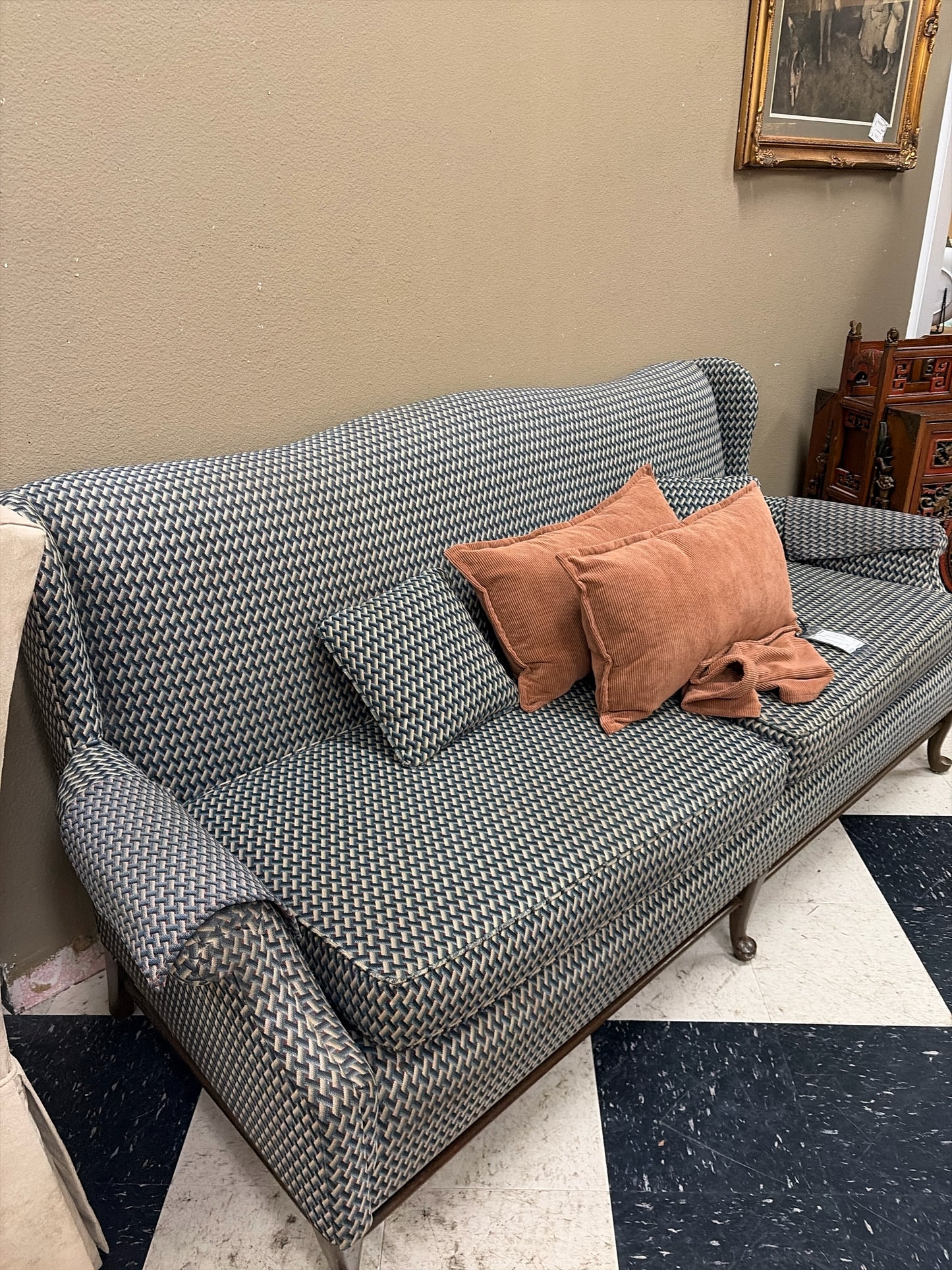 Chippendale Style Sofa/ Settee with Geometric Style Pattern