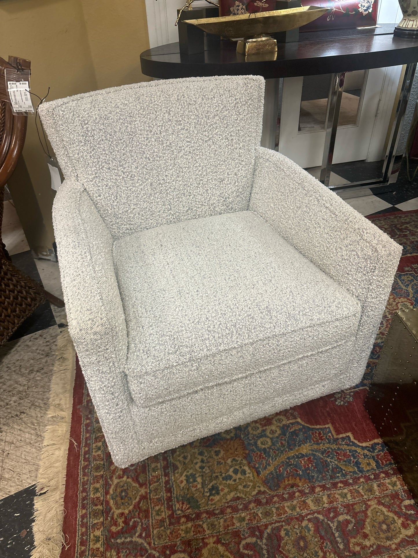 Arhaus White & Gray Swivel Chair