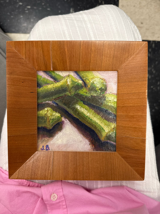 Signed Orig.Oil "Pick up Stick"Asparagus in Light Wood Frame by J.Broussard(5x5)
