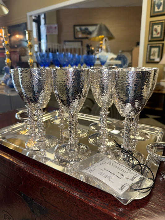 Silver Plate Hammered Stemmed Glasses from Mexico (set of 9)