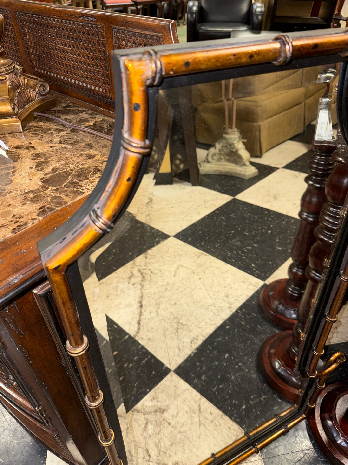 Uttermost Beveled Mirror w/ Black & Gold Bamboo Frame
