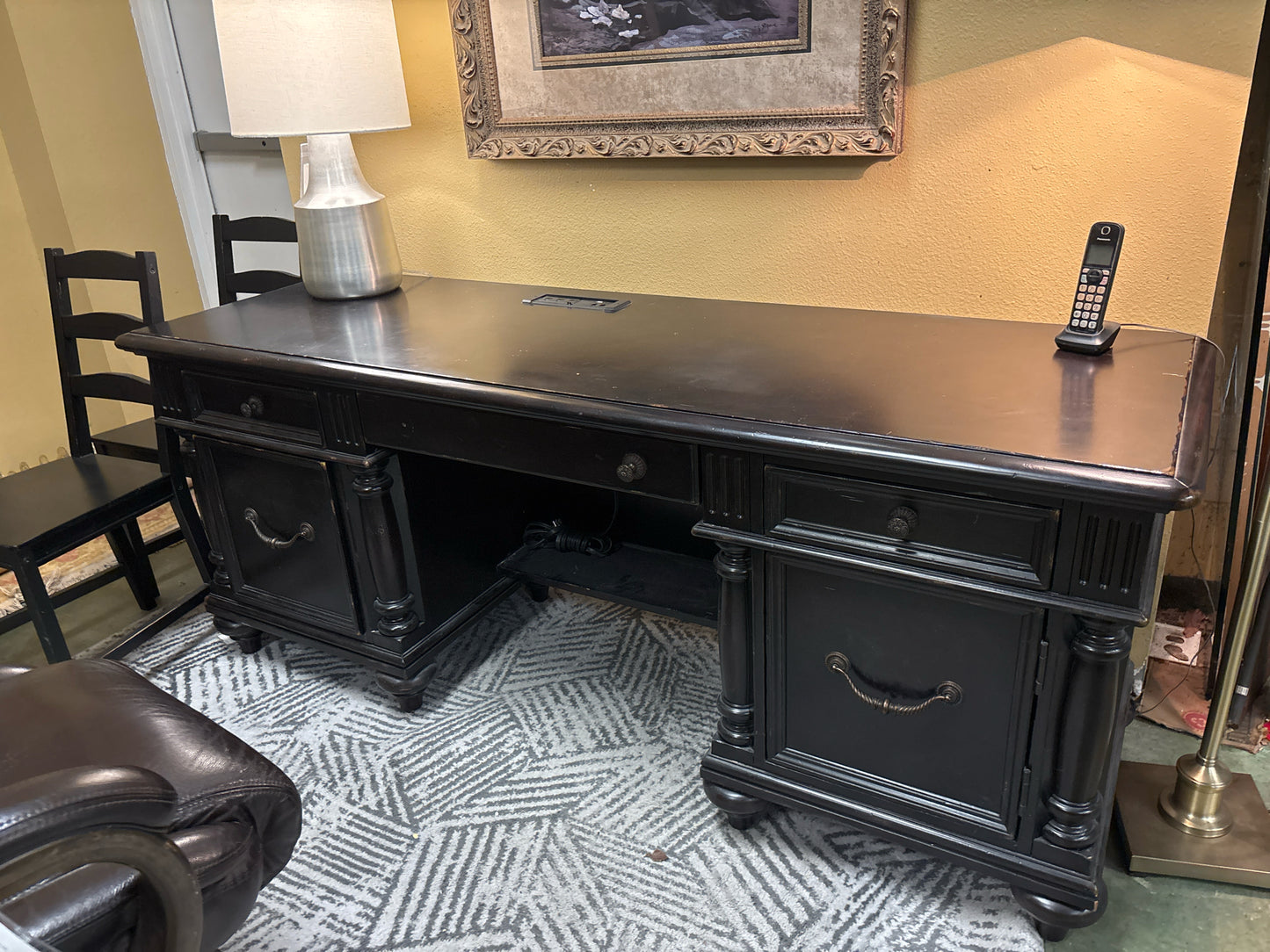 Distressed Black Home Kingston Admirality Exec Desk (74x30x24)