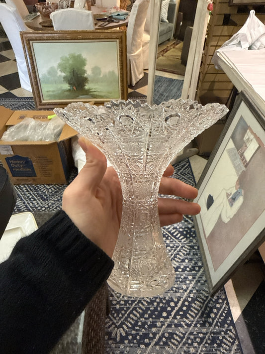 Bohemia Vintage Hand-cut Lead Crystal Trumpet Vase 6"tall