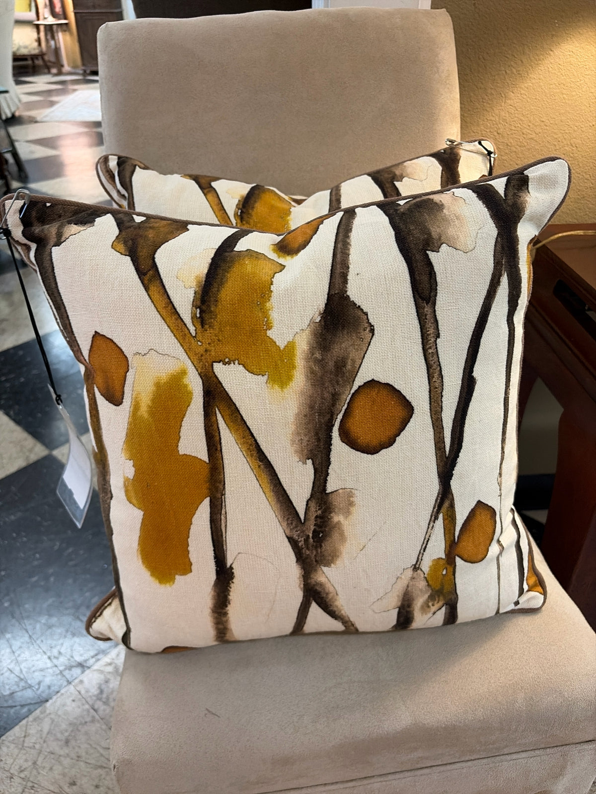 Custom Down Filled Brown/White/Amber Design Pillow