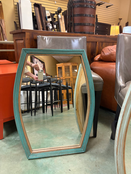 H Lancaster Co.Wood w/Turquoise Border Mirror