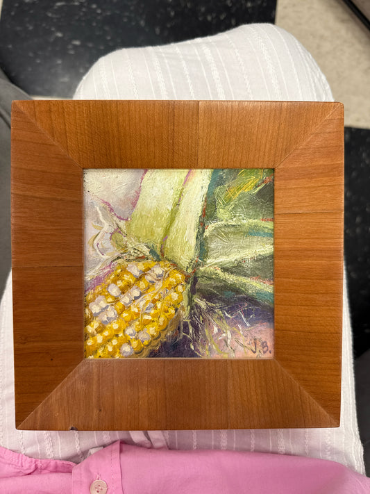 Signed Orig.Oil "Sweet Corn" in Light Wood Frame by J.Broussard(5x5)