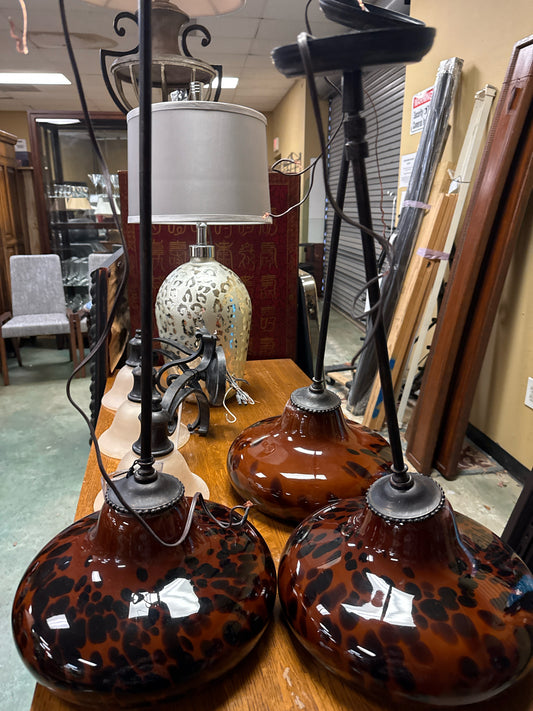 SET of 3 Tortoise Shell Glass Pendants