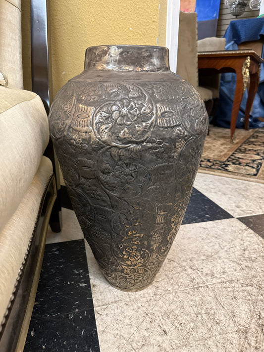 23" Silver Plate Tall Floral Design Vase