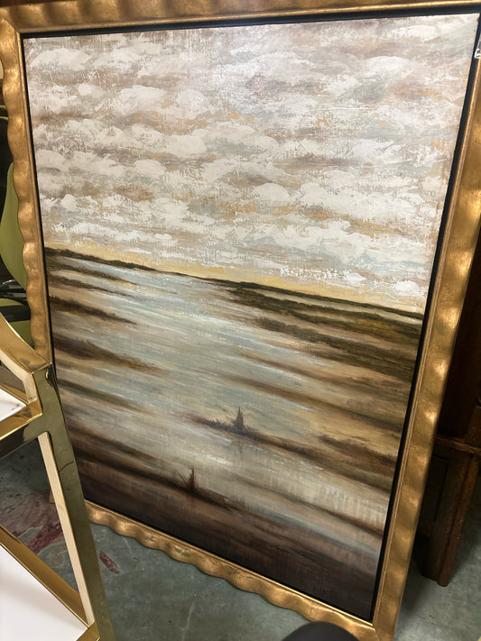 Signed Beach/Marsh Seascape in Gold Frame (41" x 52.5")