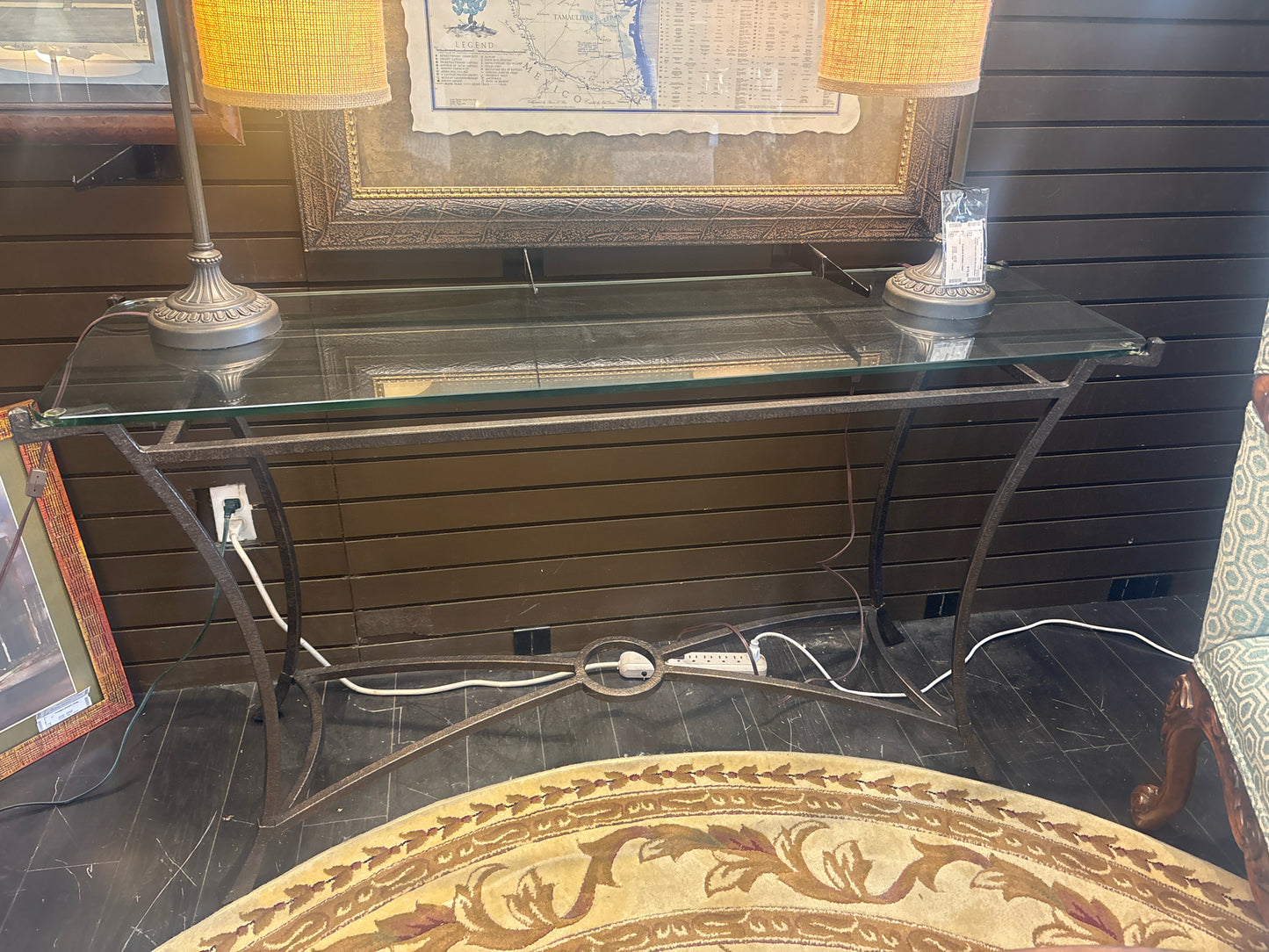 Wrought Iron Console Table w/ Glass Top (55x30x16)