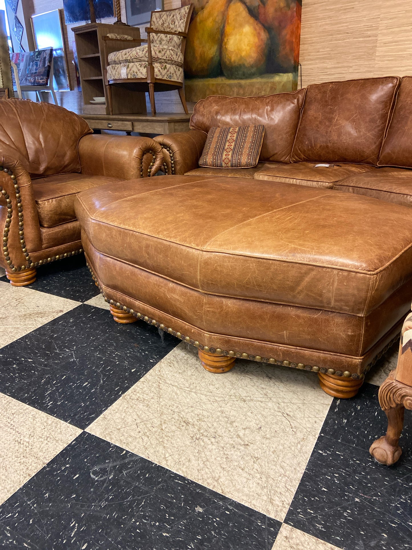 Large Leather Ottoman w/ storage