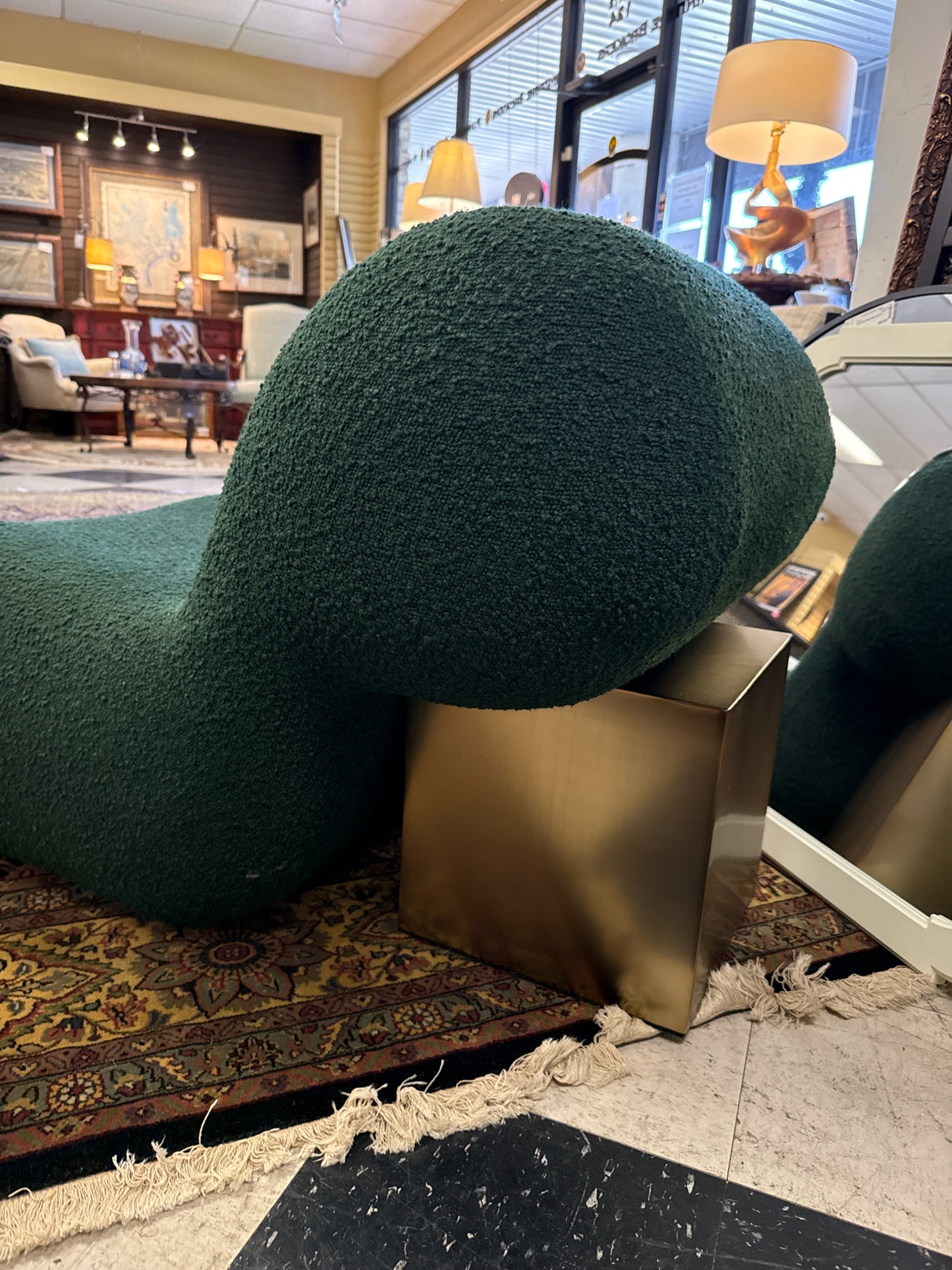 Forest Green Side Chair w/"Boucle" Fabric w/Solid Square Gold Base