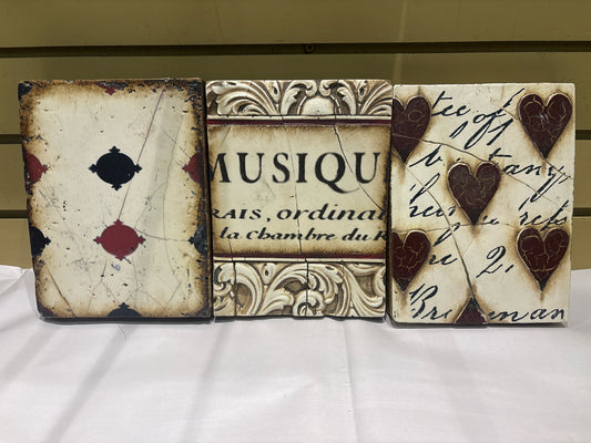 Set of Three Sid Dickens Memory Block Tiles ( Musique, Cocord & Red Hearts)