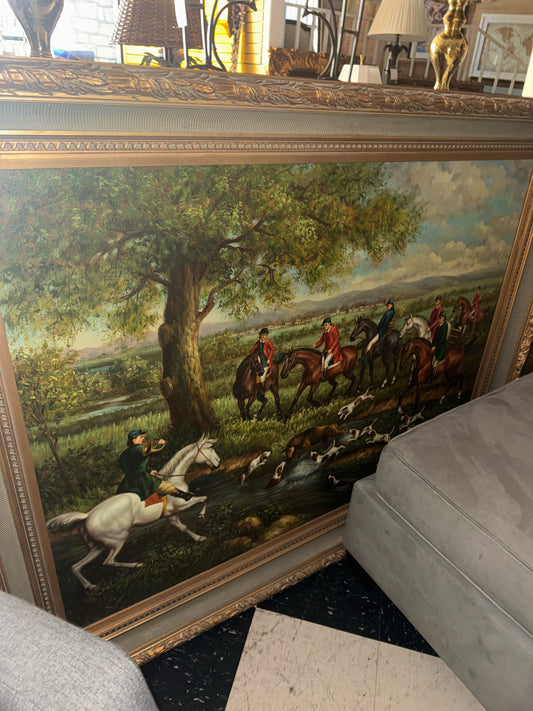 Original Oil on Canvas - English Hunting Scene in Gold Frame (58x46)