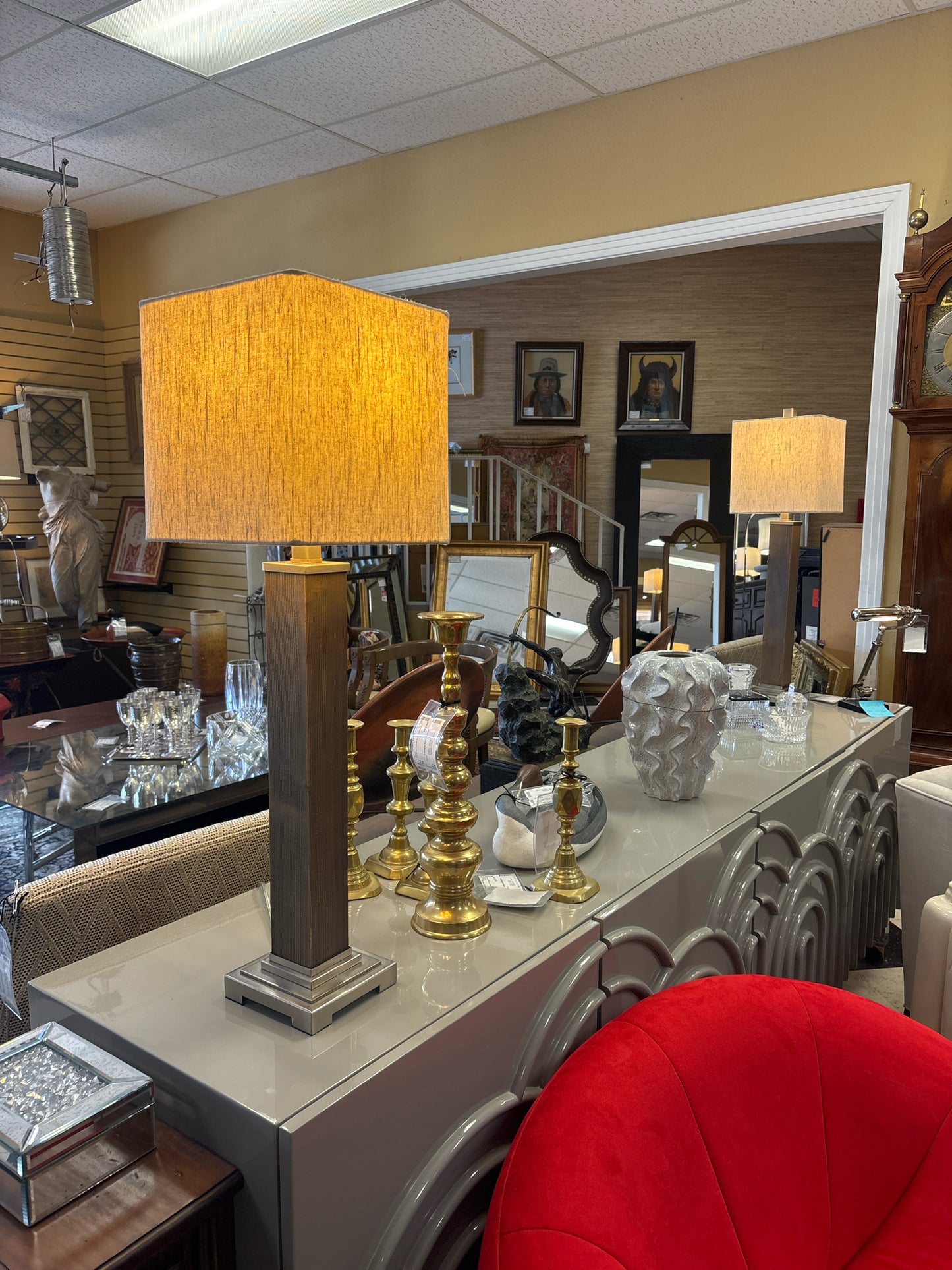 PAIR of Uttermost Modern Column Table Lamps